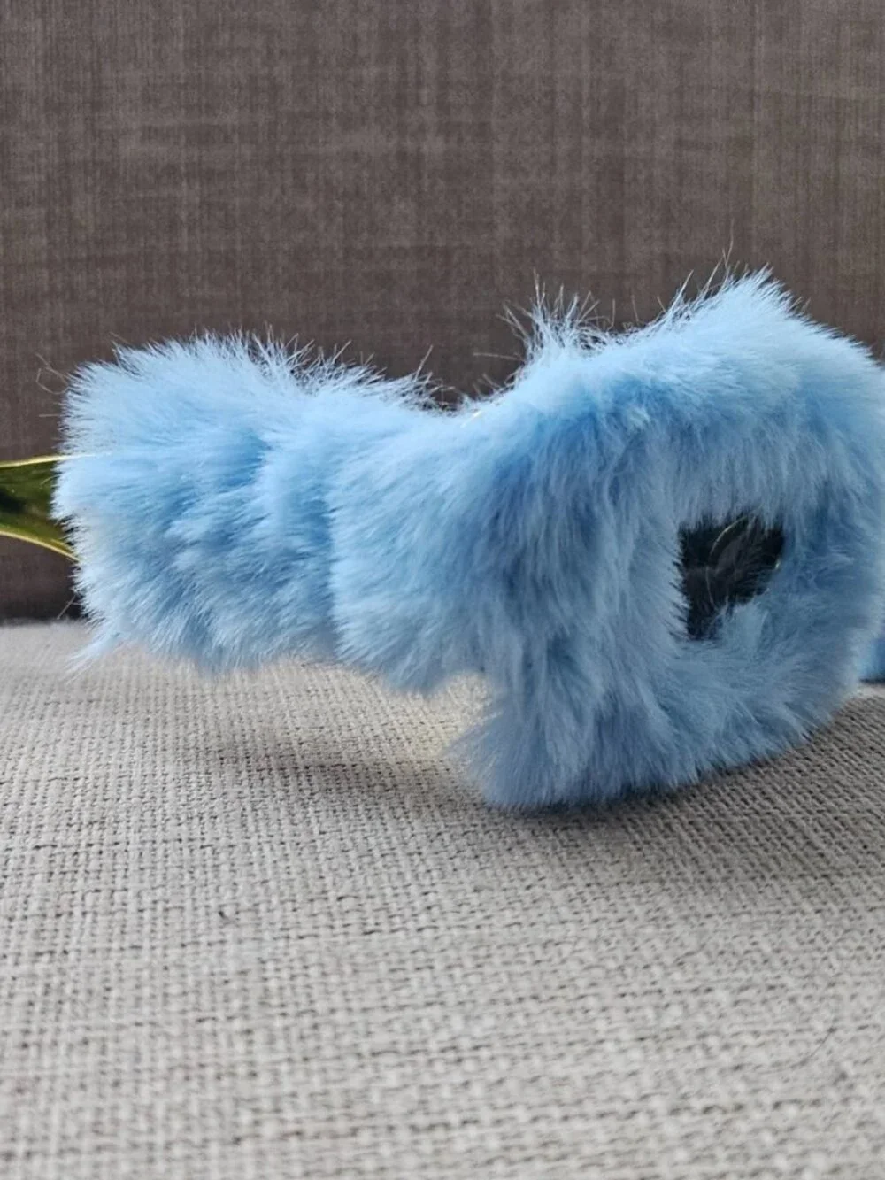 Women Sunglasses Blue Fuzzy Faux Furry Plush Gold Tone Temple Funky Eyewear